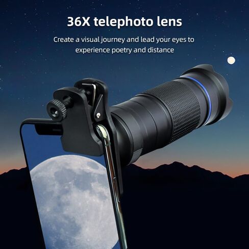 Andoer 36X Phone Telephoto Lens Kit with Mini Tripod Phone Clip Phone Holder Lens Bag Cleaning Cloth for Hiking Camping Wildlife Observation Moon Sports Game Concert Watching, Gold in Saudi Arabia