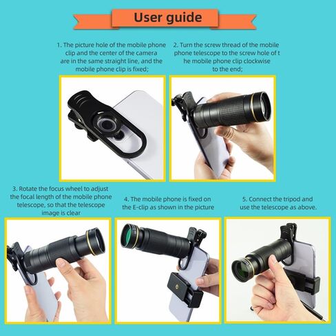 Andoer 36X Phone Telephoto Lens Kit with Mini Tripod Phone Clip Phone Holder Lens Bag Cleaning Cloth for Hiking Camping Wildlife Observation Moon Sports Game Concert Watching, Gold in Saudi Arabia