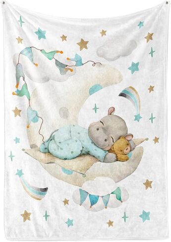 UNIQUE Hippo Ultra Soft Fleece Baby Blanket 30x40in, Cute Hippo Baby Blanket, Gender Neutral in Saudi Arabia