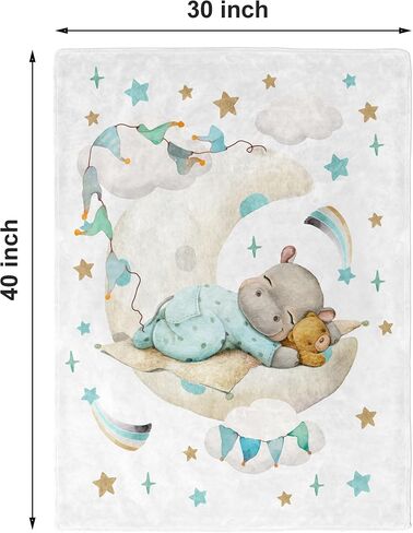UNIQUE Hippo Ultra Soft Fleece Baby Blanket 30x40in, Cute Hippo Baby Blanket, Gender Neutral in Saudi Arabia