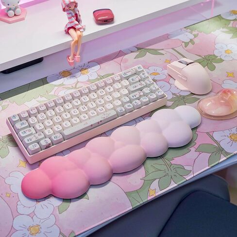 EPOMAKER Marshmallow Wrist Rest for Mechanical Keyboard, with Waterproof PU Leather, Memory Foam, Anti-Slip Rubber Bottom, Ergonomic Design, Wrist Pain Relief Arm Rest Desk (Sakura Snow) in Saudi Arabia
