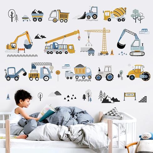 decalmile Construction Vehicles Wall Stickers Trucks Tractor Excavator Crane Wall Decals Nursery Boys Bedroom Playroom Wall Decor in Kuwait