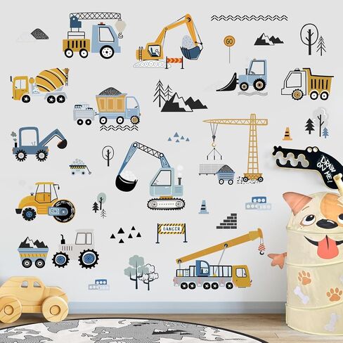 decalmile Construction Vehicles Wall Stickers Trucks Tractor Excavator Crane Wall Decals Nursery Boys Bedroom Playroom Wall Decor in Kuwait