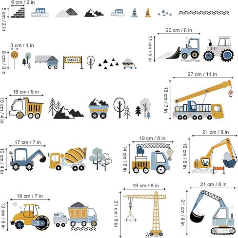 decalmile Construction Vehicles Wall Stickers Trucks Tractor Excavator Crane Wall Decals Nursery Boys Bedroom Playroom Wall Decor in Kuwait