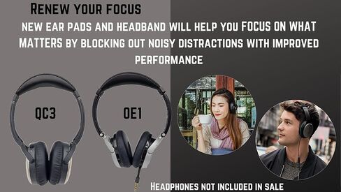 وسائد أذن QC3/وسادات أذن على الأذن ووسادة عصابة رأس V2 QC3/وسادة عصابة رأس على الأذن متوافقة مع سماعات Bose QuietComfort 3 (QC3) وBose On-Ear (OE) (أسود). in Saudi Arabia
