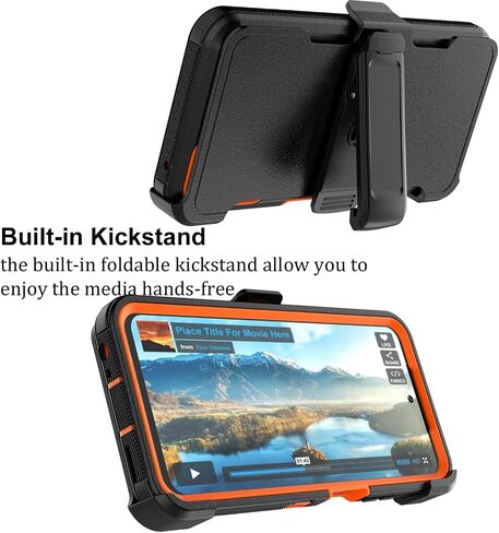 Takfox Moto G Power 5G 2024 Case, for Motorola G Power 2024 5G Belt Clip Holster Phone Case [Built-in Screen Protector] Kickstand Protective Rugged Heavy Duty Shockproof Dustproof Cover-Black/Orange in Kuwait