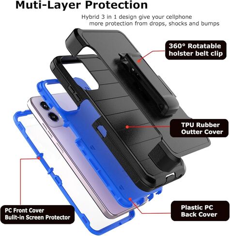 Takfox Moto G Power 5G 2024 Case, for Motorola G Power 2024 5G Belt Clip Holster Phone Case [Built-in Screen Protector] Kickstand Protective Rugged Heavy Duty Shockproof Dustproof Cover-Black/Orange in Kuwait