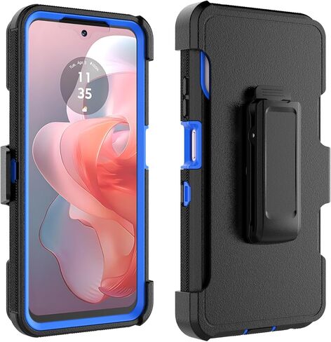 Takfox Moto G Power 5G 2024 Case, for Motorola G Power 2024 5G Belt Clip Holster Phone Case [Built-in Screen Protector] Kickstand Protective Rugged Heavy Duty Shockproof Dustproof Cover-Black/Orange in Kuwait