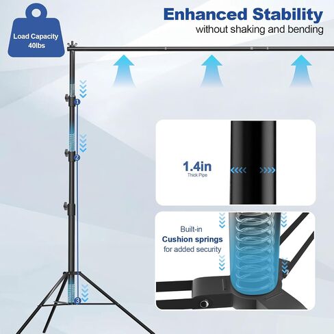 12 x 10ft Photo Video Studio Heavy Duty Backdrop Stand, Adjustable Photography Background Support Systemt Kit with Shock-Proof Spring, 2 Sandbags, Carrying Bag, 6 Clamps in Saudi Arabia