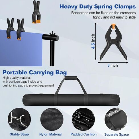 12 x 10ft Photo Video Studio Heavy Duty Backdrop Stand, Adjustable Photography Background Support Systemt Kit with Shock-Proof Spring, 2 Sandbags, Carrying Bag, 6 Clamps in Saudi Arabia
