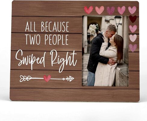 All Because Two People Swiped Right Couples Picture Photo Frame,Couple Picture Frames, Birthday Valentines Christmas Gifts For Couple Husband Wife Girlfriend Boyfriend(4x6 Inch Photo) in Kuwait
