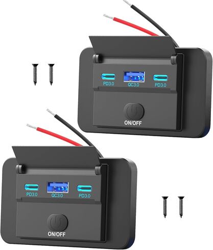 2 حزمة 12 فولت منفذ USB سطح جبل خفيفة الوزن، مزدوج USB C 30 واط وQC 18 واط سيارة USB ميناء 12 فولت USB ولاعة السجائر استبدال لوحة مقبس الشاحن مع زر التبديل لدراجة نارية RV حافلة البحرية in Kuwait