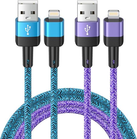 USB to iPhone Charger 6FT/2Pack Compatible with iPhone 14 13 12 11 Pro Max XR XS X 8 7 6 Plus SE,iPad Pro Air Mini,iPod, 3.1A Long iPhone Charger Cord Car Fast Charging Cable USB Cable Nylon Braided in Kuwait