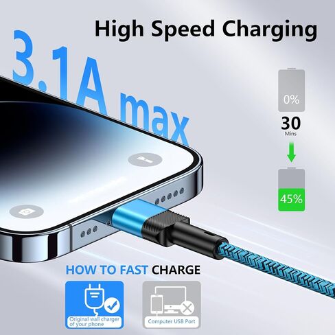 USB to iPhone Charger 6FT/2Pack Compatible with iPhone 14 13 12 11 Pro Max XR XS X 8 7 6 Plus SE,iPad Pro Air Mini,iPod, 3.1A Long iPhone Charger Cord Car Fast Charging Cable USB Cable Nylon Braided in Kuwait