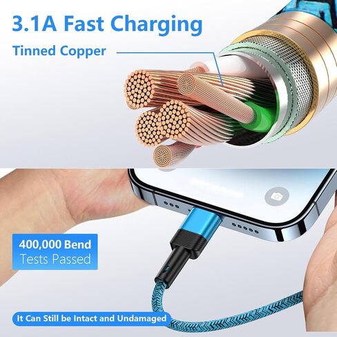 USB to iPhone Charger 6FT/2Pack Compatible with iPhone 14 13 12 11 Pro Max XR XS X 8 7 6 Plus SE,iPad Pro Air Mini,iPod, 3.1A Long iPhone Charger Cord Car Fast Charging Cable USB Cable Nylon Braided in Kuwait