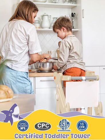 VBABY Foldable Toddler Tower, Certified Toddler Kitchen Stool Helper, Adjustable Height Toddler Step Stool, Plastic Learning Tower for Toddler, White in Saudi Arabia