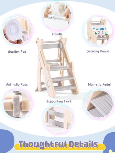 VBABY Foldable Toddler Tower, Certified Toddler Kitchen Stool Helper, Adjustable Height Toddler Step Stool, Plastic Learning Tower for Toddler, White in Saudi Arabia
