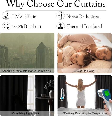 RYB HOME Soundproof Curtains for Bedroom, PM2.5 Particle Filter 100% Blackout Energy Saving Small Window Curtains for Baby Nursery Living Room Home Office, Navy Blue, W 42 x L 63 inches, 2 Pcs in Saudi Arabia