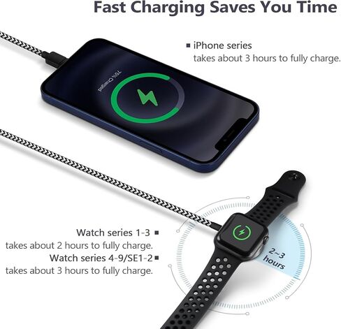 شاحن USB-C مطور لساعة Apple، [معتمد من MFi] كابل شاحن 2 في 1 iPhone وساعة مغناطيسية بطول 3.3 قدم مع شاحن حائط USB سريع 20 وات لسلسلة i-Watch SE/9/8/7/6/5/4 /3/2/1، آيفون 14/13/12/11 in Saudi Arabia