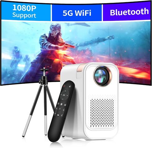 Mini Projector with 5G WiFi and Bluetooth,1080P Supported Projector with Projector Stand,Movie Projector Compatible with iOS/Android Phone/Tablet/Laptop/PC/TV Stick, Game, USB (White) in Saudi Arabia