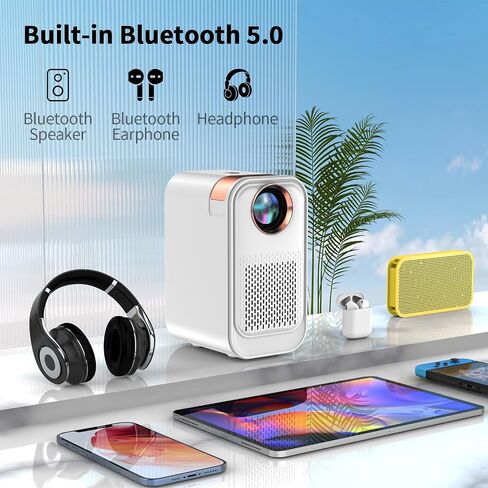 Mini Projector with 5G WiFi and Bluetooth,1080P Supported Projector with Projector Stand,Movie Projector Compatible with iOS/Android Phone/Tablet/Laptop/PC/TV Stick, Game, USB (White) in Saudi Arabia