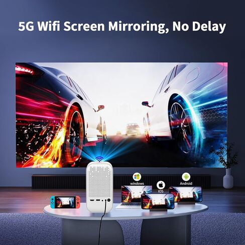 Mini Projector with 5G WiFi and Bluetooth,1080P Supported Projector with Projector Stand,Movie Projector Compatible with iOS/Android Phone/Tablet/Laptop/PC/TV Stick, Game, USB (White) in Saudi Arabia