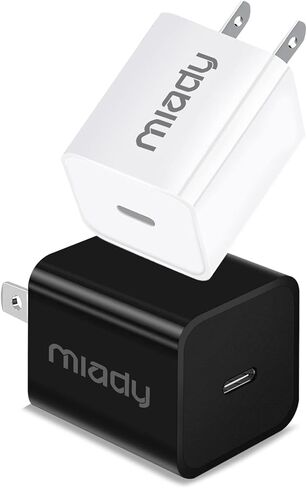 كتلة شاحن USB C، حزمة شاحن Miady 2 Pack 2.4A/5V C متوافقة مع iPhone 14/14 Pro Max/13/13Pro/12/12 Pro وiPad AirPods Pro والمزيد (أبيض + أسود) in Kuwait