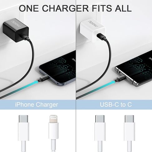 كتلة شاحن USB C، حزمة شاحن Miady 2 Pack 2.4A/5V C متوافقة مع iPhone 14/14 Pro Max/13/13Pro/12/12 Pro وiPad AirPods Pro والمزيد (أبيض + أسود) in Kuwait