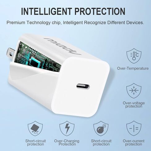 كتلة شاحن USB C، حزمة شاحن Miady 2 Pack 2.4A/5V C متوافقة مع iPhone 14/14 Pro Max/13/13Pro/12/12 Pro وiPad AirPods Pro والمزيد (أبيض + أسود) in Kuwait