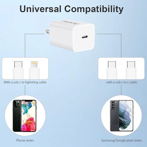 كتلة شاحن USB C، حزمة شاحن Miady 2 Pack 2.4A/5V C متوافقة مع iPhone 14/14 Pro Max/13/13Pro/12/12 Pro وiPad AirPods Pro والمزيد (أبيض + أسود) in Kuwait