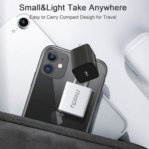 كتلة شاحن USB C، حزمة شاحن Miady 2 Pack 2.4A/5V C متوافقة مع iPhone 14/14 Pro Max/13/13Pro/12/12 Pro وiPad AirPods Pro والمزيد (أبيض + أسود) in Kuwait