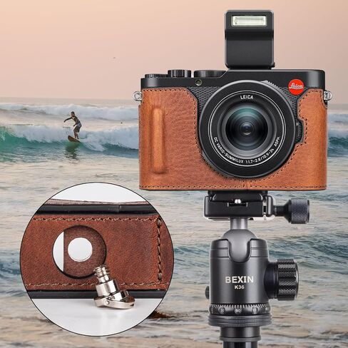 MUZIRI KINOKOO Case for Leica D-LUX 8 Camera - Retro Style Genuine Leather Half Protective Case for Leica D LUX 8/ D-LUX8 Camera - with Opening Bottom and Hand Grip Design - Black in Saudi Arabia