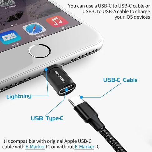2 حزمة، محول شحن Meenova USB C أنثى إلى iOS 15 ذكر، 2.4A12W لهاتف iPhone 13 Mini، Pro Max، 12، 11، Xs، بيانات المزامنة، متوافق مع كابل eMarker PD Type-C، حافظة مطاطية مضادة للفقد متصلة بالسلك in Kuwait