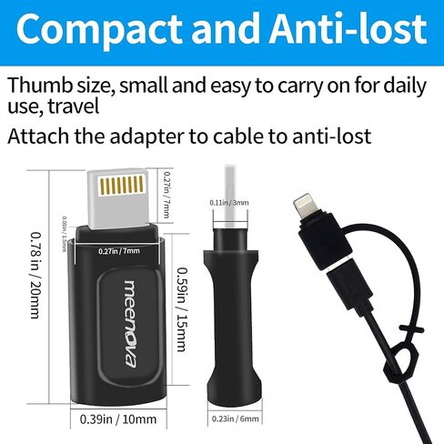 2 حزمة، محول شحن Meenova USB C أنثى إلى iOS 15 ذكر، 2.4A12W لهاتف iPhone 13 Mini، Pro Max، 12، 11، Xs، بيانات المزامنة، متوافق مع كابل eMarker PD Type-C، حافظة مطاطية مضادة للفقد متصلة بالسلك in Kuwait