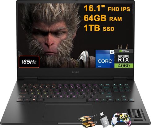 HP Omen 16 Gaming Laptop 16.1" FHD IPS 144Hz Intel 16-core i7-14650HX (>i9-13900HX) 32GB RAM 1TB SSD GeForce RTX 4060 RGB Backlit Thunderbolt FHD Privacy Camera Fast Charge Win11 w/ICP Accessory in Saudi Arabia