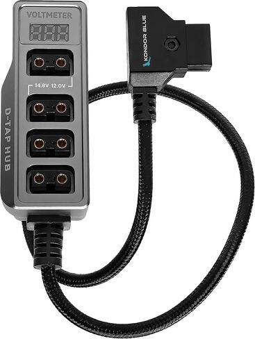 KONDOR BLUE 12 فولت منظم D-Tap P-Tap Metal Hub 4 Way Port Power Tap Splitter لطاقة التصوير السينمائي | الفولتميتر | خيط تثبيت 1/4 بوصة in Saudi Arabia