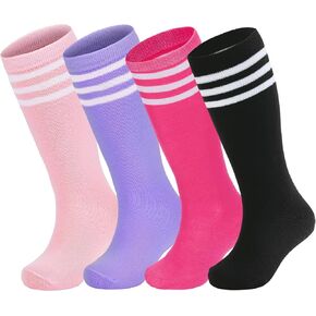 Zando 4 Pairs Kids Soccer Youth Baseball Football Softball Socks Cotton Girls Uniform Socks Boys Knee High Socks