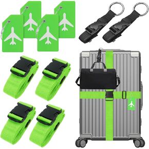 10 Pack Luggage Straps Suitcase Tags Add a Bag Set,Adjustable Baggage Suitcase Belts Travel Accessories,Silicone Luggage Tags with Name ID Card Travel Essentials to Keep Suitcase Secure (Green)