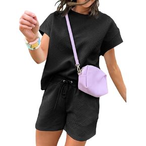 Dokotoo Women's 2 Piece Outfits Sweatsuit Casual Short Sleeve Pullover Tops and Drawstring Shorts Pants Lounge Sets