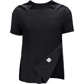 Poriff Men's Post Shoulder Surgery Recovery Shirts Full Tear Away Short Sleeve Snap Chemo Port Access Shirt