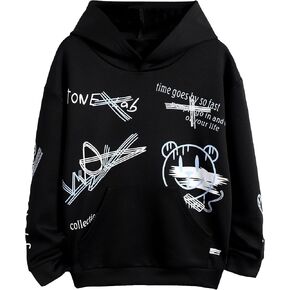 WDIRARA Boy's Cartoon Print Graphic Long Sleeve Sweatshirt Hoodie Reflective Top