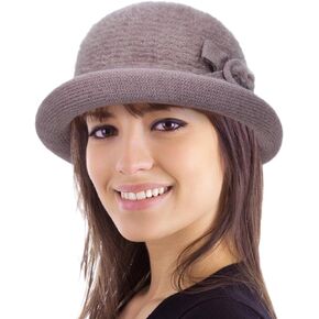 Women Winter Knit 1920s Vintage Bucket Bowler Hat Round Brim Warm Hat 1