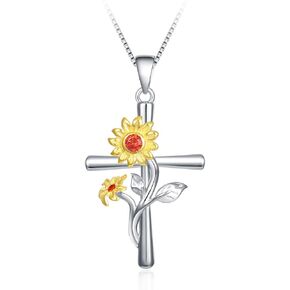 925 Sterling Silver Cross Necklace for Women, Butterfly Pendant Necklace Jewelry, Sunflower Cross Necklace for Teen Girls Mom Wife on Mother's Day Birthday Anniversary with Box Jewelry