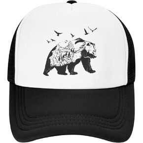 Girls' Bear and Penguin Glaciers Trucker Hat, Adjustable Snapback Mesh Baseball Cap for Boys and Girls