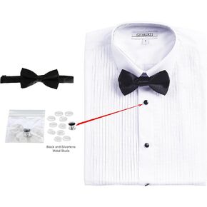 Gioberti Boy's White Tuxedo Dress Shirt, with Bow Tie and Metal Studs