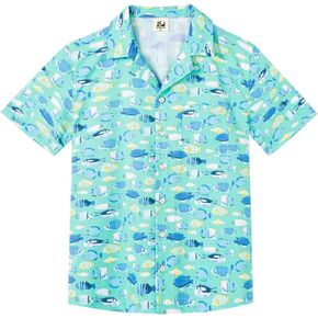 SURF CUZ Boys Hawaiian Shirt Button Down Shirt Toddler to Big Kid Short Sleeve Funny Vacation