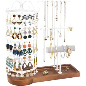 Jewelry Organizer Stand, Metal Rotating Earring Holder Organizer, Multi-Functional Adjustable Necklace Rack Holder Bracelet Watch Holder for Jewelry Earrings Ring 