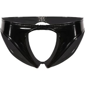 ACSUSS Women's Wet Look Patent Leather Crotchless Panties Booty Shorts Underwear