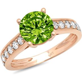 2.25 ct Brilliant Round Cut Solitaire with accent Designer Genuine Natural Green Peridot Gemstone Ideal VVS1 Engagement Promise Statement Anniversary Bridal Wedding Ring 14k Rose Pink Gold