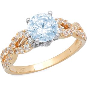 Clara Pucci 1.29ct Brilliant Round Cut Solitaire Natural Sky Blue Topaz Gem Stone Ideal VVS1 Engagement Promise Statement Anniversary Bridal Wedding with accent ring Real 14k 2 tone Gold